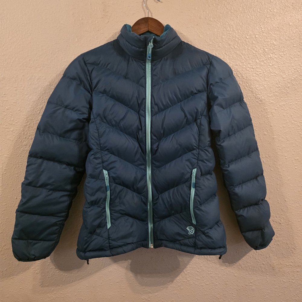 Blue Puffer Jacket with Teal Accents